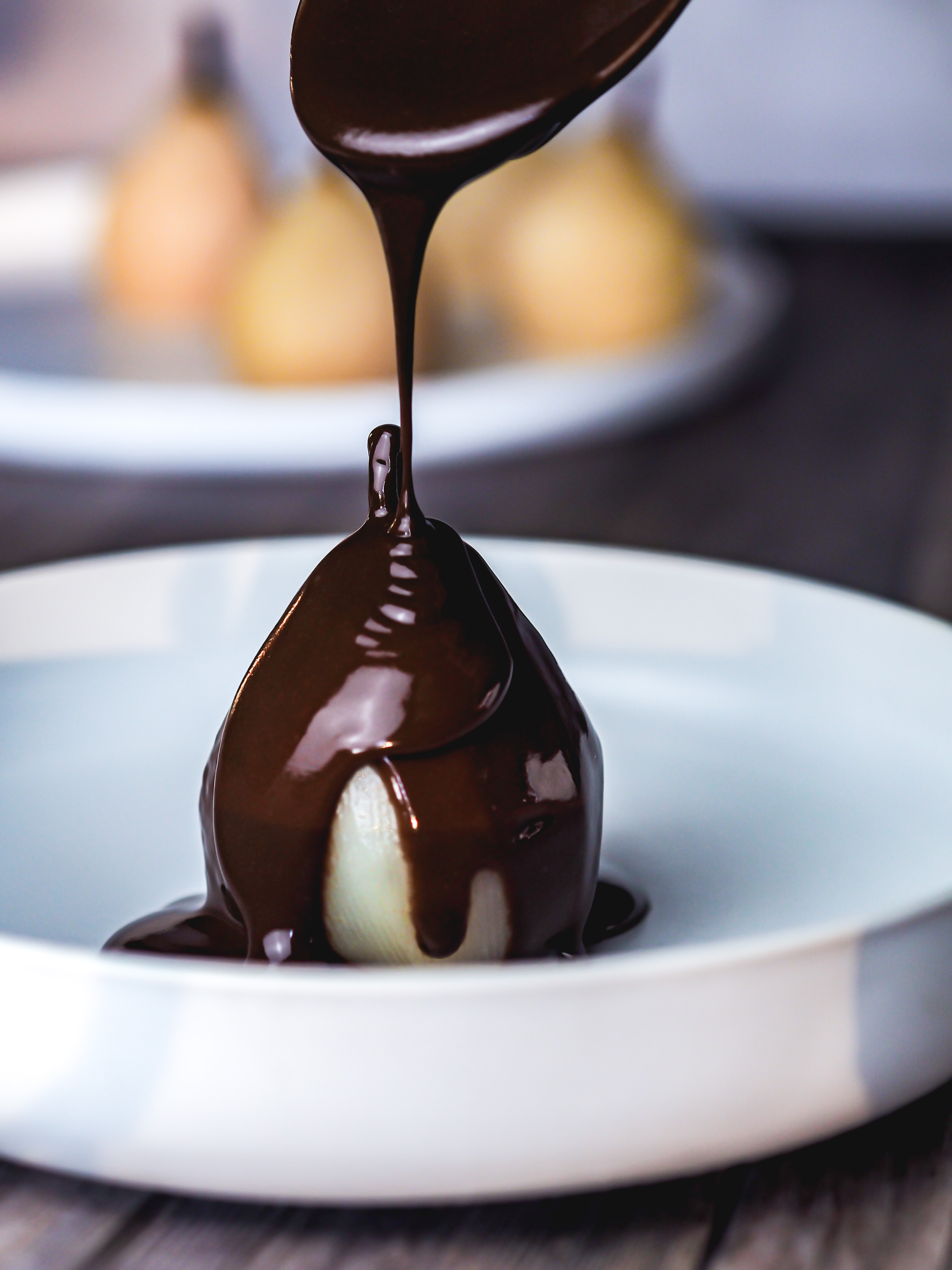 Poached Pears with Chocolate Sauce
