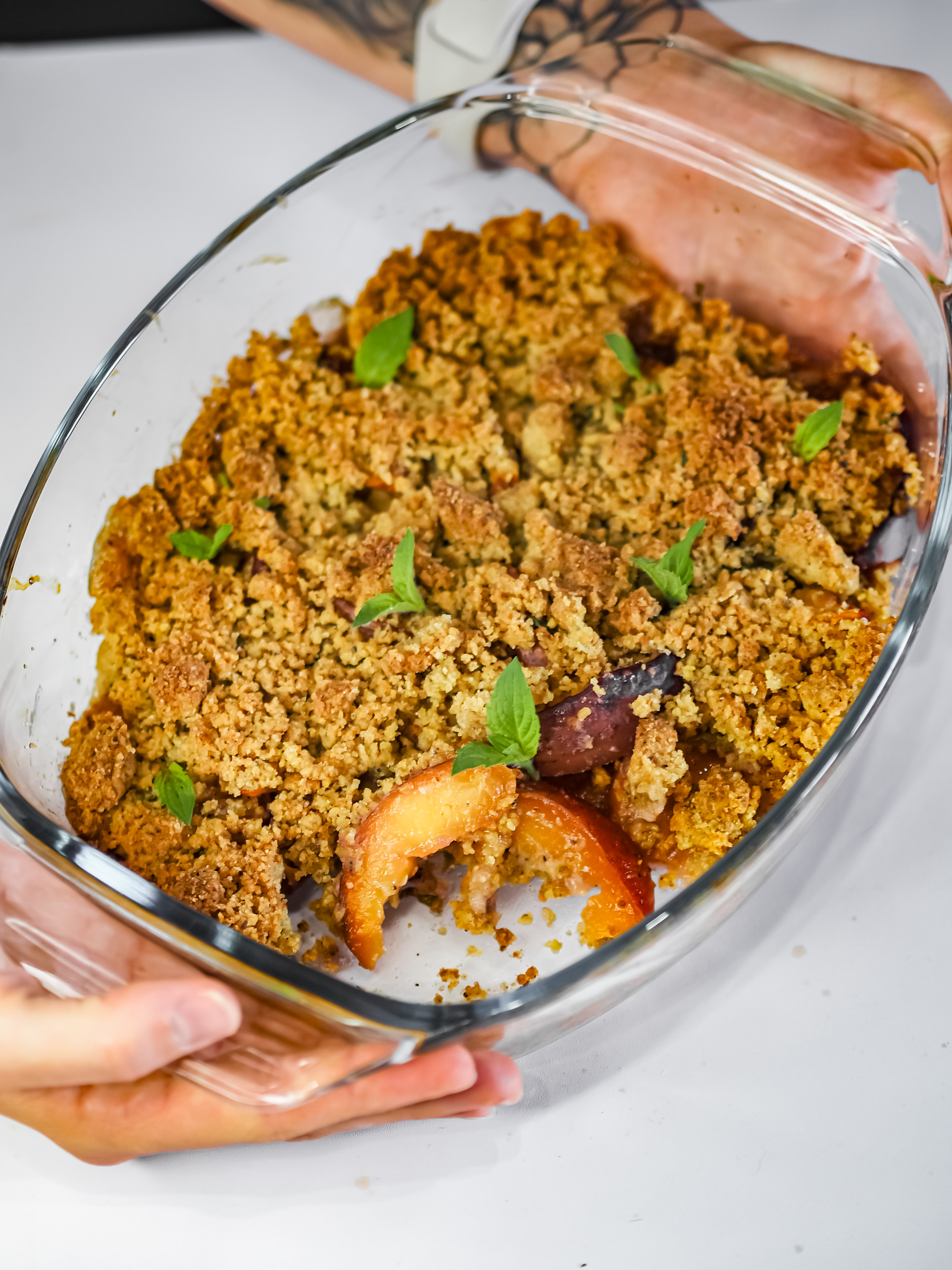 Peach, Mint and Pistachio Crumble