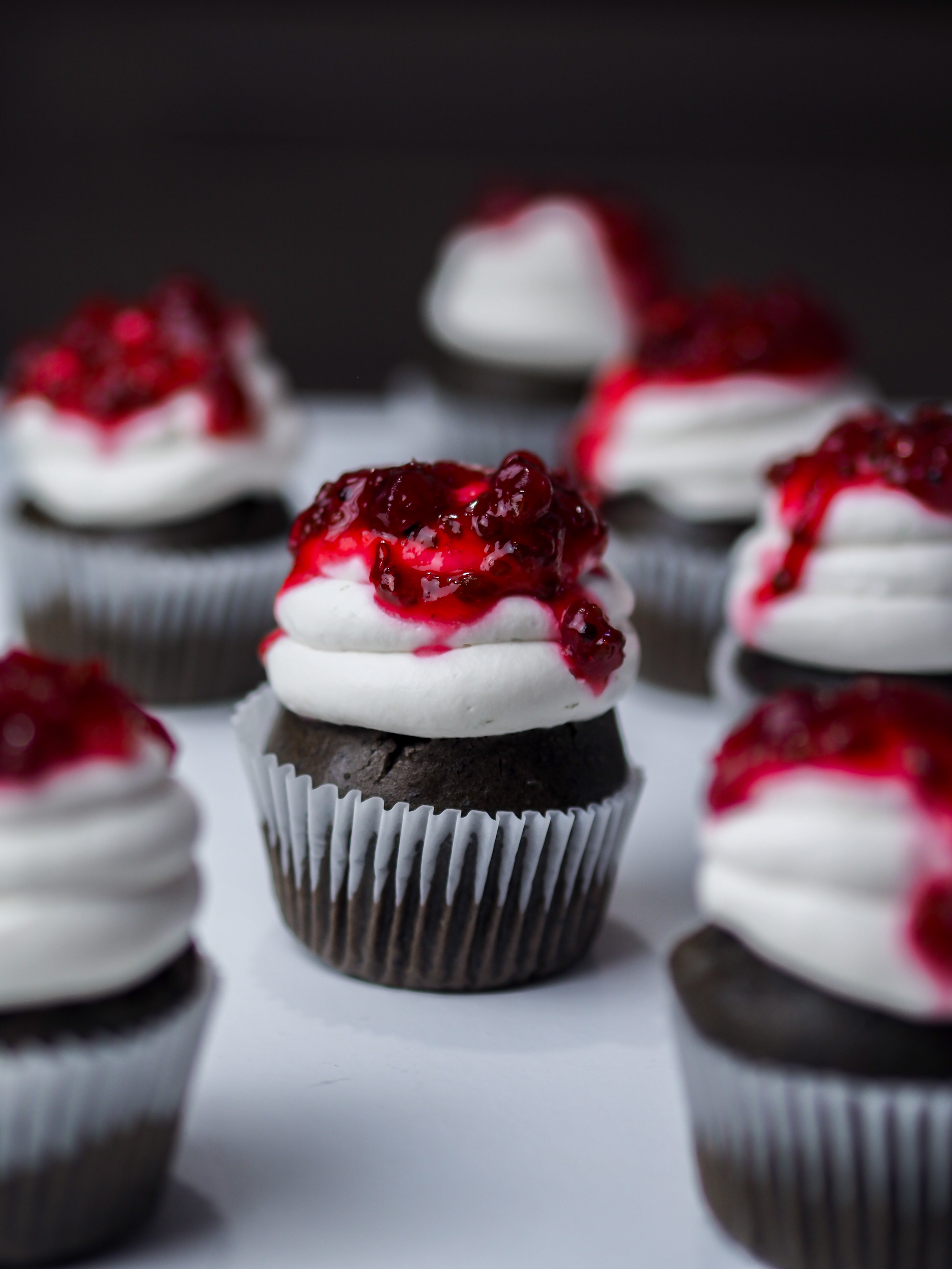 Charcoal and Redcurrant Cupcakes