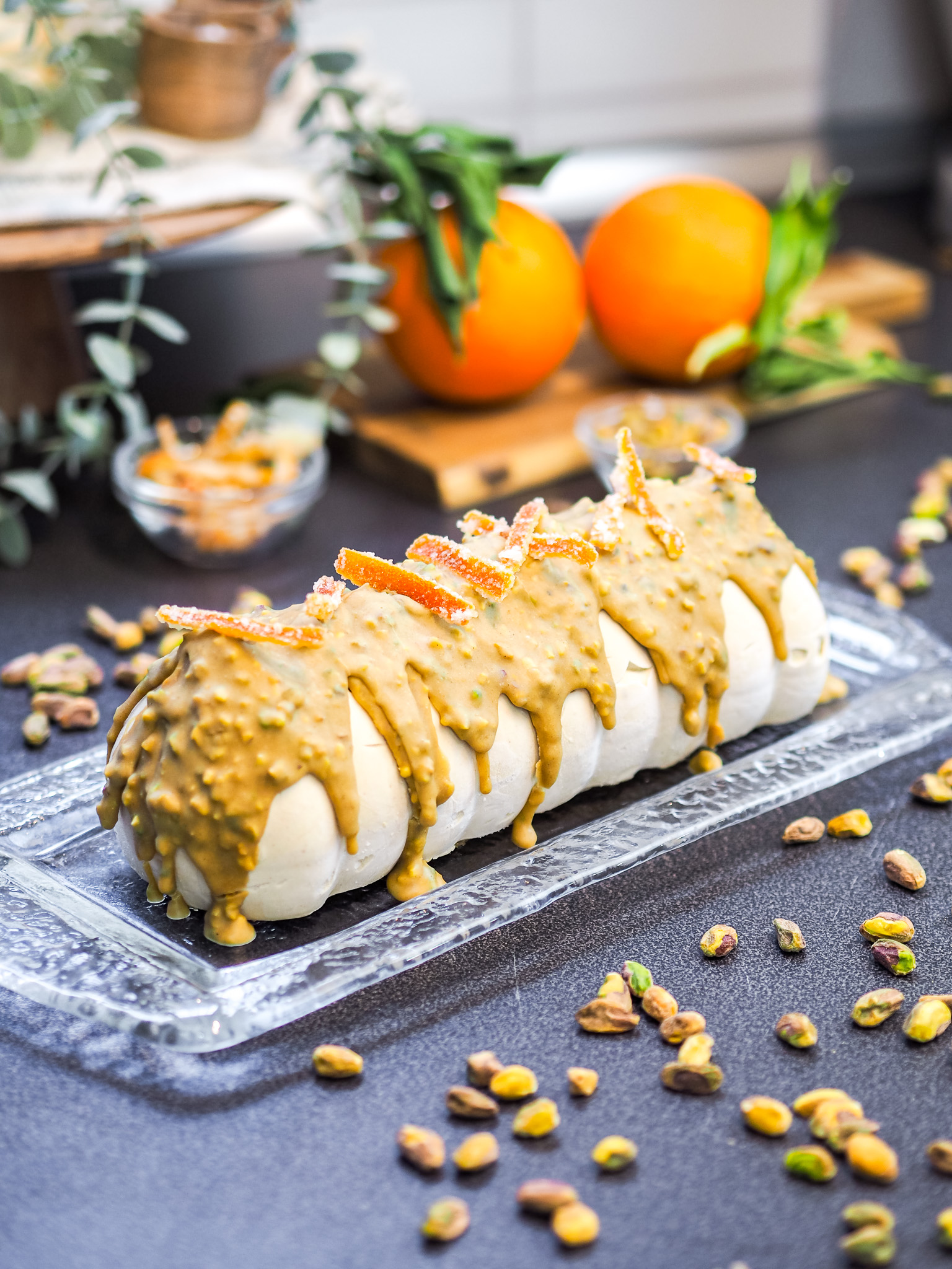Pistachio and Orange Yule Log