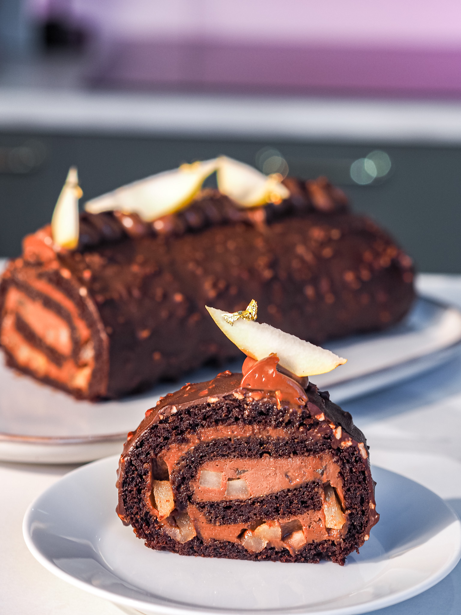 Gianduja and Pear Rocher Yule Log