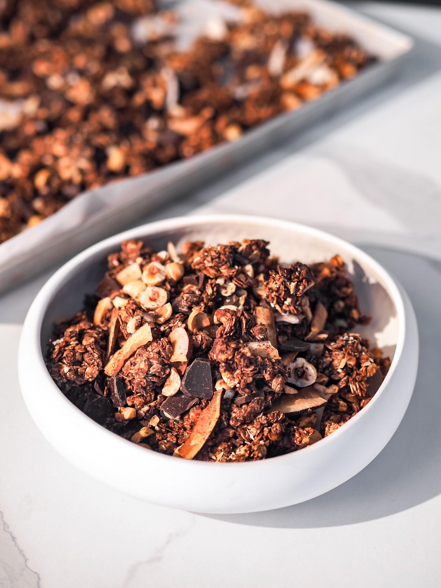 Cocoa Granola with Coconut, Hazelnuts and Chocolate