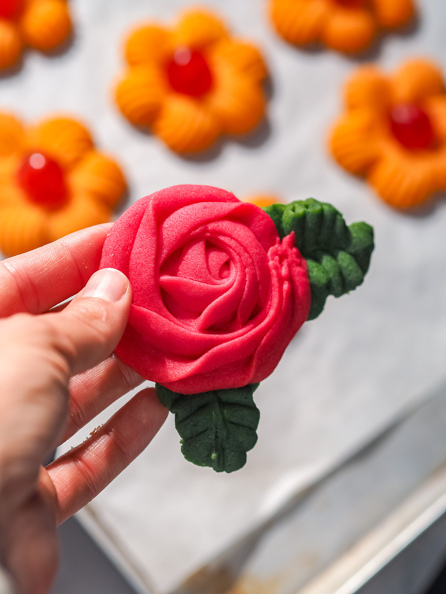 Whipped shortcrust pastry flowers
